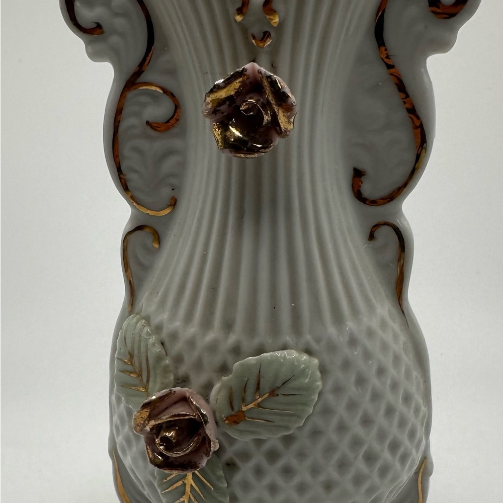 Vintage Japan Bud‎ Vase Pink Flower Gold Trim